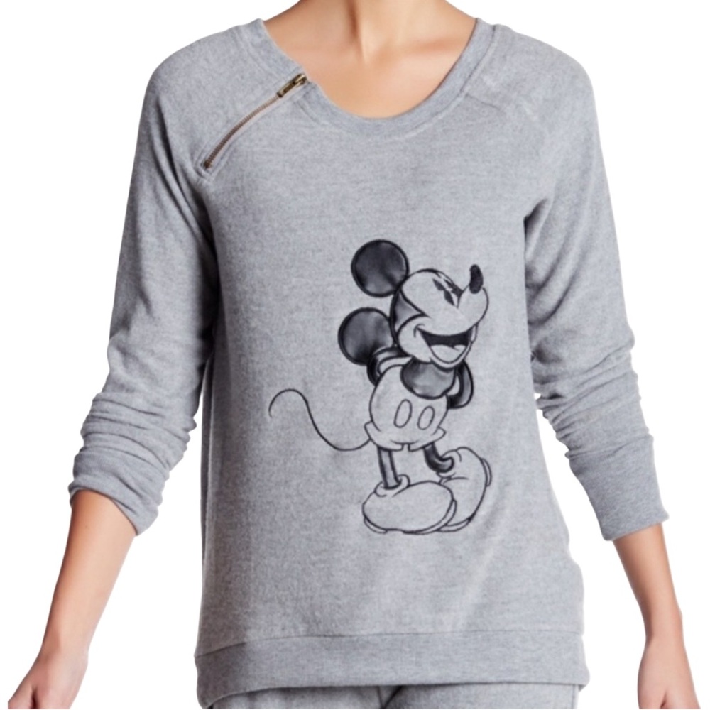 Disney David Lerner Luxe Cozy Soft Sweater Black Faux Leather Mickey Medium EUC